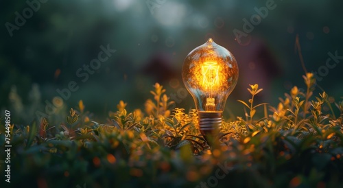 Light Bulb on Lush Green Field