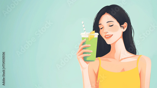 Vibrant Wellness: The Cheerful Girl and Her Green Nectar