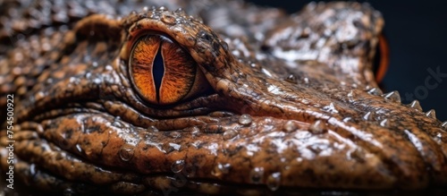 close up photo crocodile eyes and face