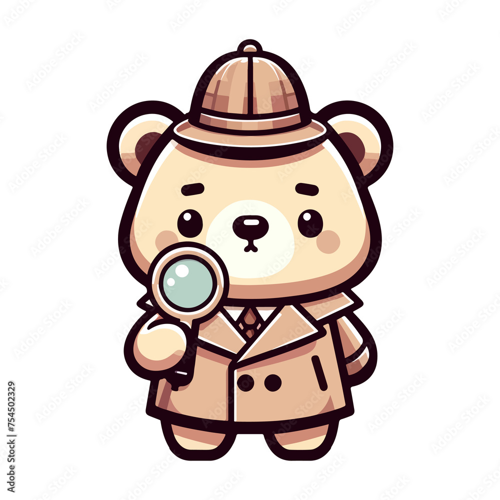 Fototapeta premium cartoon icon character cute bear detective