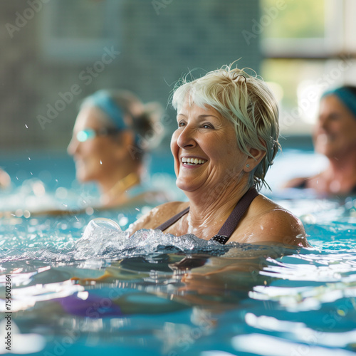 Active Mature Women Embrace Aquagym for Fitness and Fun © OZ