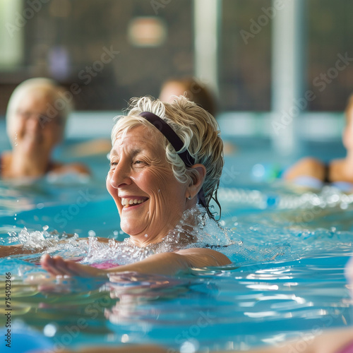 Active Mature Women Embrace Aquagym for Fitness and Fun photo