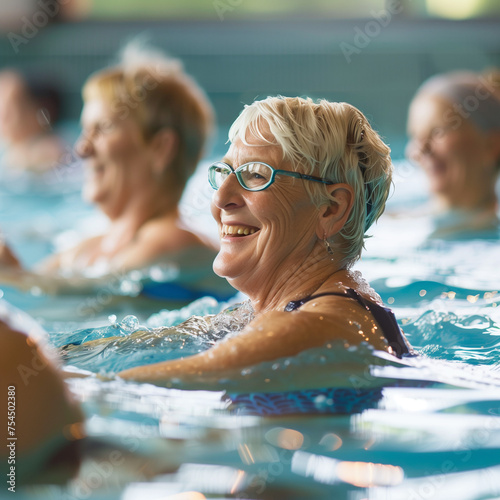 Active Mature Women Embrace Aquagym for Fitness and Fun photo