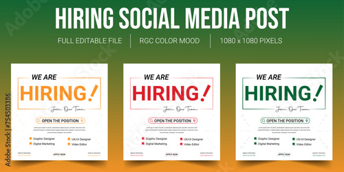 We are hiring job vacancy social media post or square web banner template vector design 