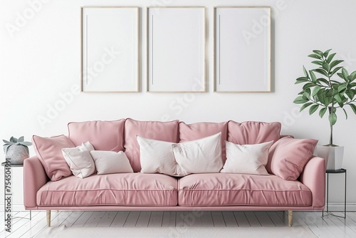 Interior Living Room Mockup, Pink Sofa © KatandtheAI
