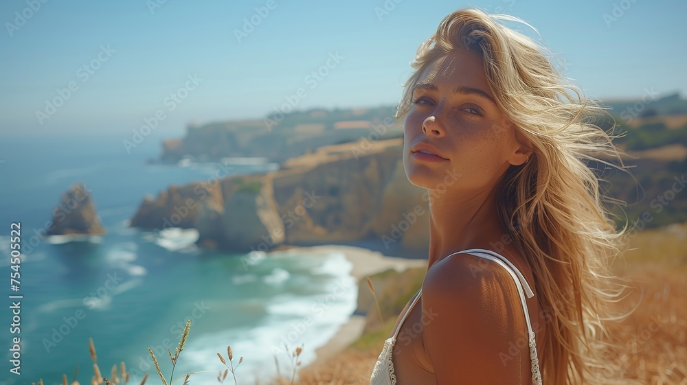Beautiful blonde woman on the beach