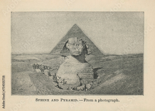 Картината върху платно Vintage Illustration of the Sphinx and Great Pyramid from 1904 History School Bo