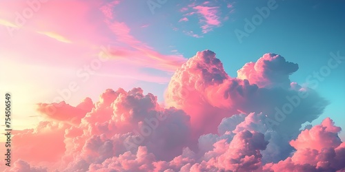 Mesmerizing pastel clouds with holographic gradient paint the soft pink sky. Concept Pastel Clouds, Holographic Gradient, Soft Pink Sky