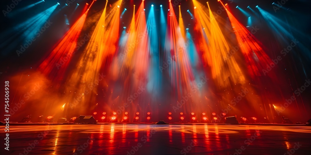 Creating a Vibrant Abstract Backdrop with Concert Lighting Spotlights. Concept Abstract Backdrop, Concert Lighting, Vibrant Colors