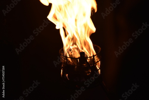 Принти на полотні Flames of a coppara torch that lighting in Kandy Esala Perahera at Temple of the Tooth (Sri Dalada Maligawa), Kandy, Sri Lanka