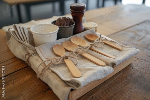 Wooden Table Covered With Numerous Wooden Spoons © artjazz