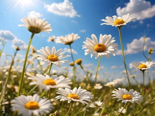 Daisies in a meadow under a sunny sky  capturing the essence of a carefree summer day  generative AI