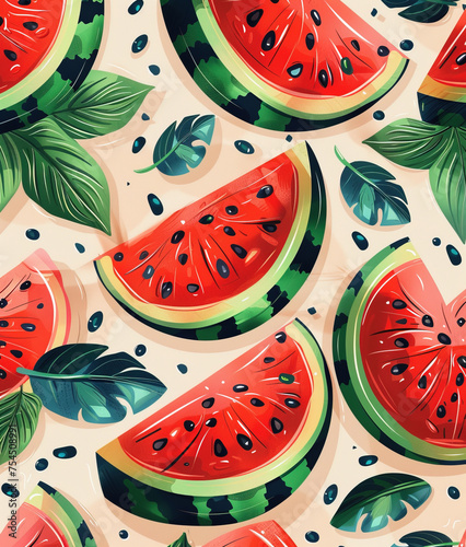 Background with watermelon slices on pink background