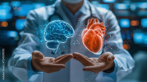 Doctor and advancements innovations with new medical technology for treatment to diagnose and treatment in brain and heart, cardiovascular system.  photo