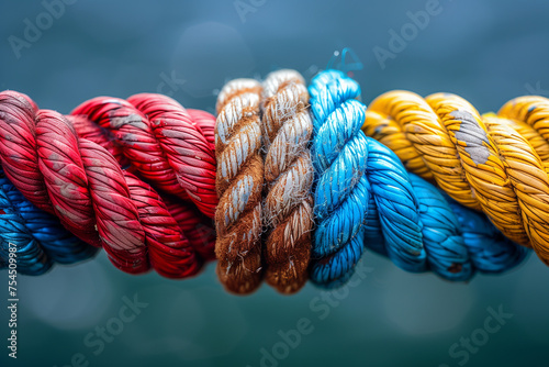 Ropes together tied as a strong team concept