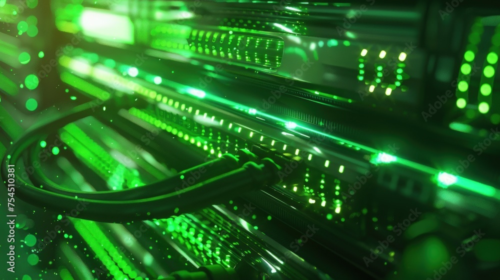 Obraz premium Data center cables, computer servers with colorful lights. Generate AI image