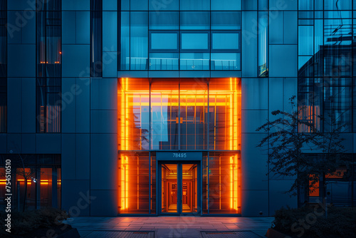 Modern door with warm neon light