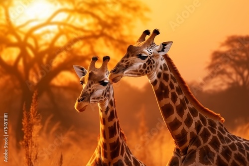 Pair of giraffes grazing on the african savanna beautiful wildlife photography print for sale © Ksenia Belyaeva
