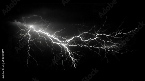 Flash of thunder with black sky and clouds. Generate AI image