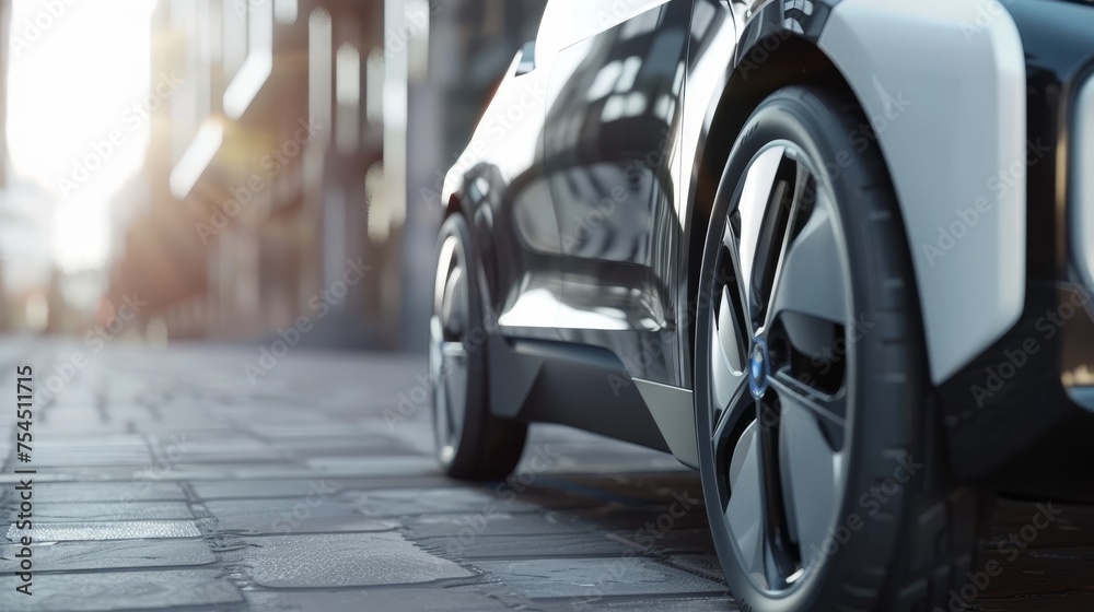 A Car Wheel On The Road.