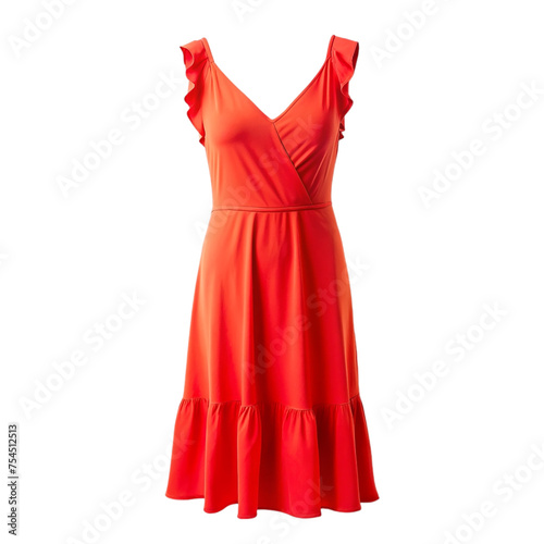 Red female dress isolated on transparent background.