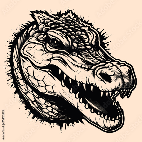 Black and White Crocodile (alligator) Outline Silhouette Ornament Vector Art for Logo and Icon, Sketch, Tattoo, Clip Art  © Nazar