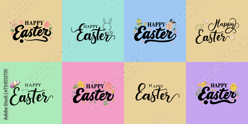 Happy Easter Lettering Text Quotes Collection: Typography, Calligraphy Slogans, Generative AI