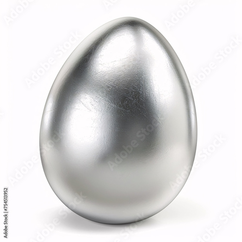 Silver Easter egg isolated on white background.Silver egg isolated