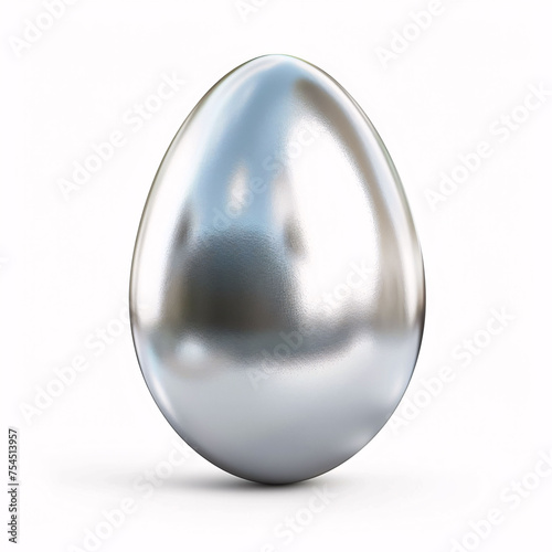 Silver Easter egg isolated on white background.Silver egg isolated