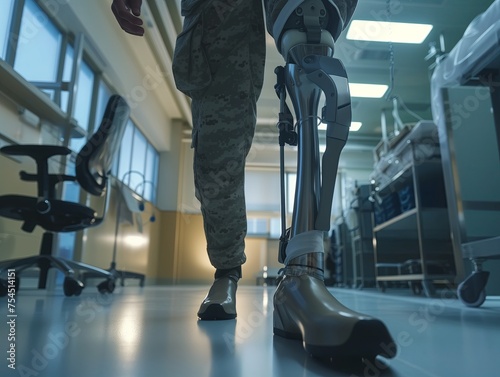 prosthetic leg for military and soldiers in the army. Recovery in a military hospital ward. Close-up. © Vitalii