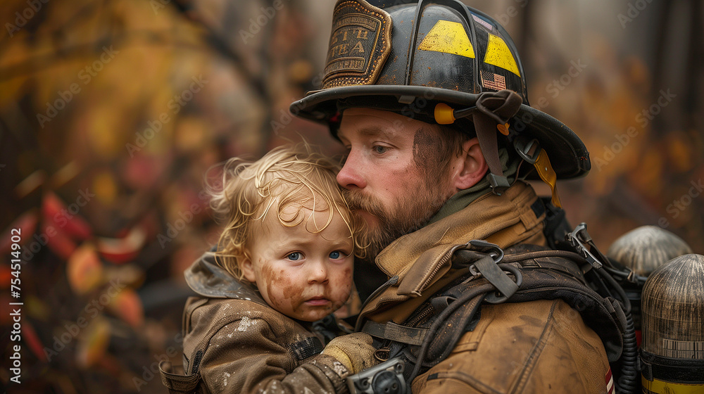 A Firefighter Rescuing a Child.