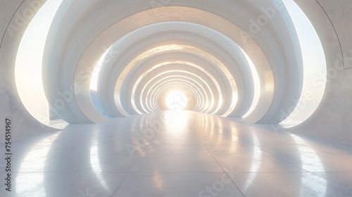 Futuristic corridor with glowing arches