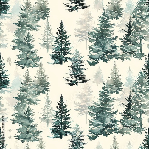 Beautiful illustration of an evergreen forest  seamless pattern