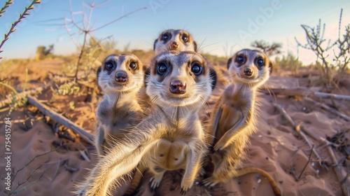 a group of meerkats taking selfie photo