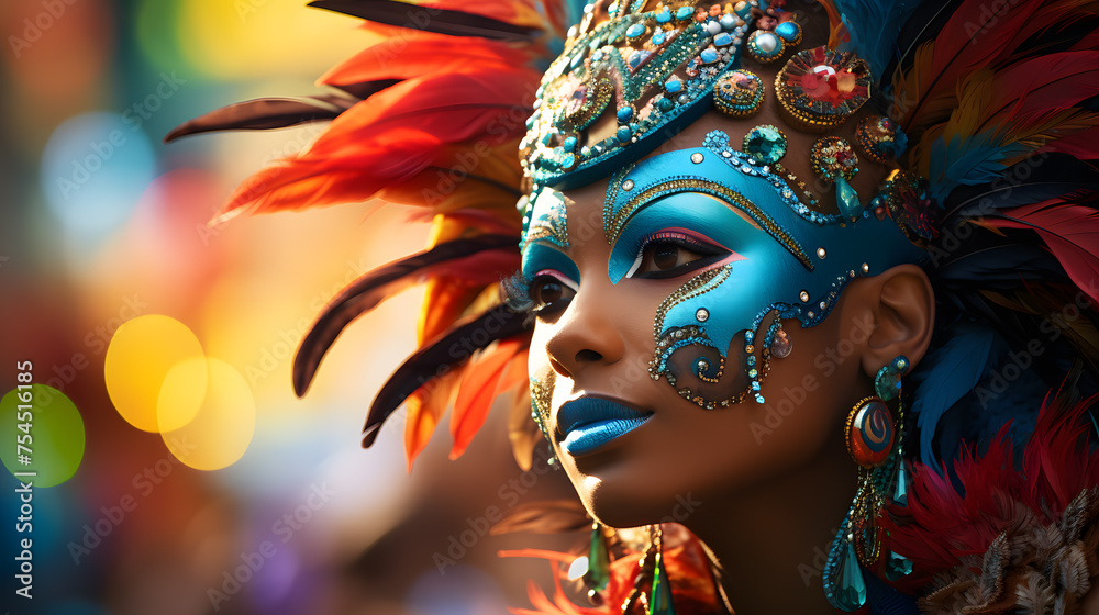 the festive traditions of Carnival with a parade and vibrant costumes. Generative AI