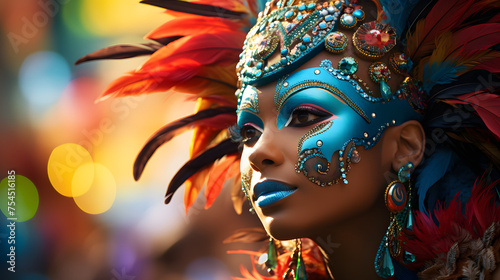 the festive traditions of Carnival with a parade and vibrant costumes. Generative AI
