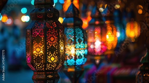 Explore the intricate beauty of Ramadan's decorative arts where intricate patterns and designs adorn mosques and lanterns, weaving a tapestry of color and light that symbolizes the richness of Islamic © rao zabi