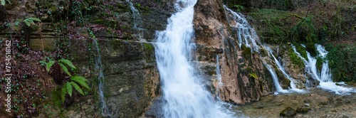 El Molino waterfall in Villabáscones de Bezana in the Valdebezana Valley. The Merindades region. Burgos. Castile and Leon. Spain. Europe