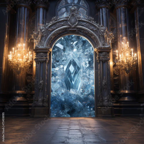 Crystal Portal in Ornate Gothic Hall