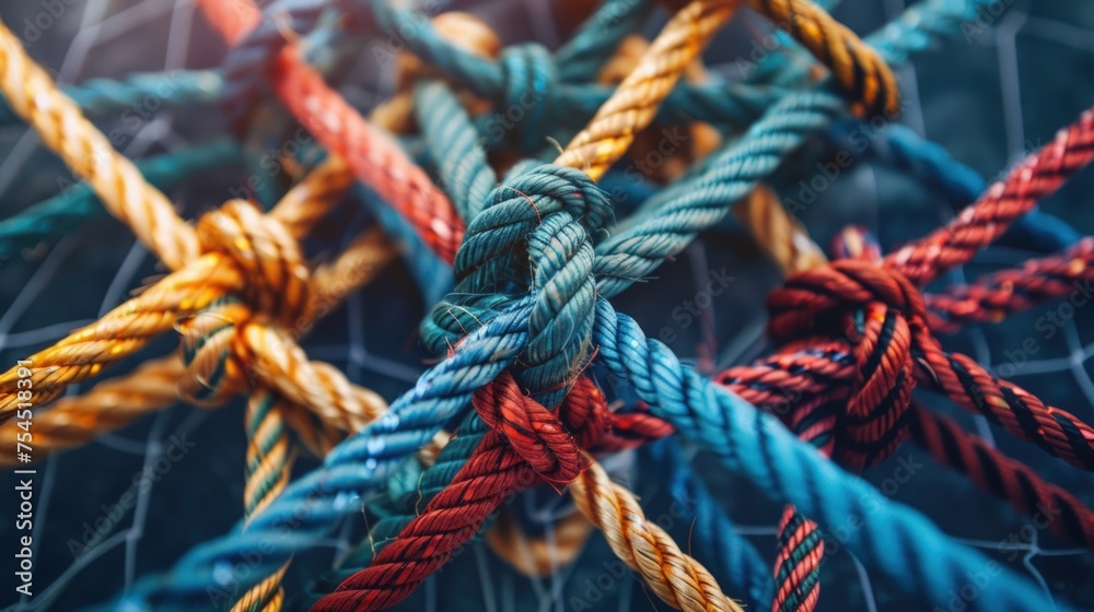 Ropes connected together are interdependent as a symbol of togetherness. Generate AI image