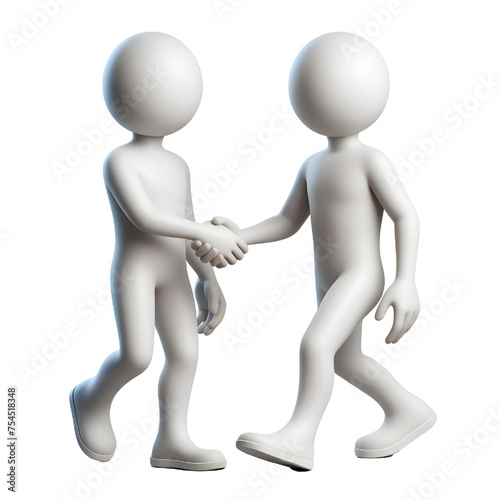 two 3d humans give their hand for handshake Isolated on white background.