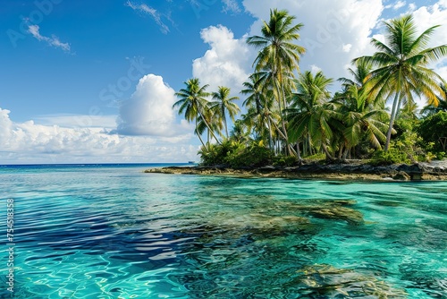 Beautiful tropical island with palm trees and turquoise transparent water