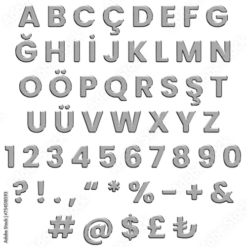Silver Alphabet, Metallic letters and numbers, Alphabet Atlas