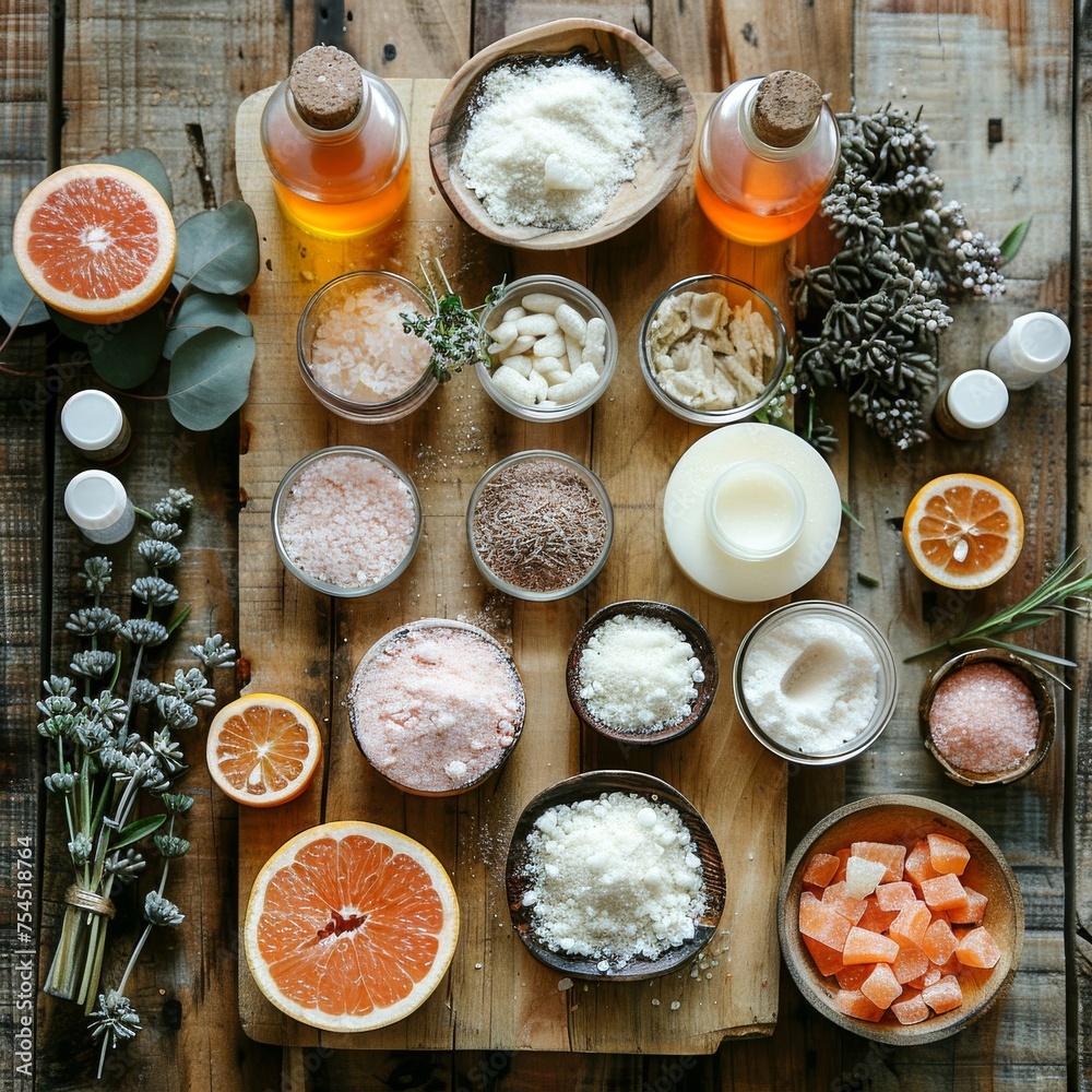 Assorted Food on Wooden Table. Generative AI Assorted Food on Wooden Table. Generative AI