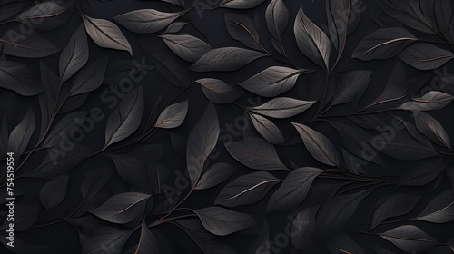 Abstract Grey Seamless Pattern with Leaves