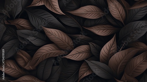 Abstract Grey Seamless Pattern with Leaves  