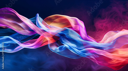 Dynamic Abstract Wave in Bright Colors, Smoke and Fire Design with Neon Elements, Conceptual Artistic Background