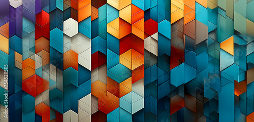 Vibrant geometric artwork with futuristic polygon patterns, ideal for cutting-edge design, created with Generative AI technology