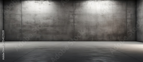 An empty concrete room bathed in darkness  with three spotlights casting a bright glow on the wall. The stark contrast creates a focal point in the otherwise bare space.