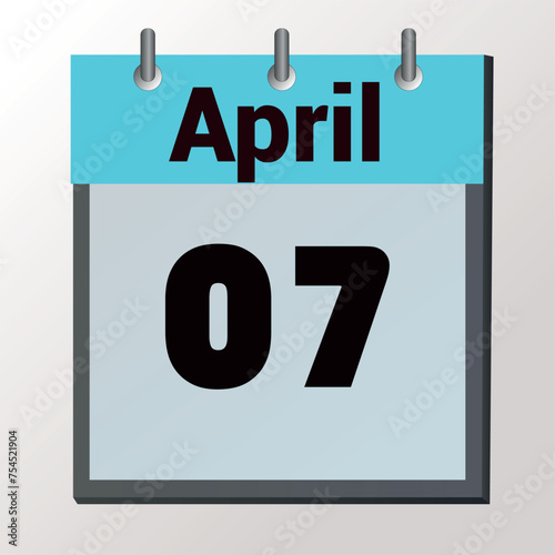 vector calendar page with date April 7, light colors